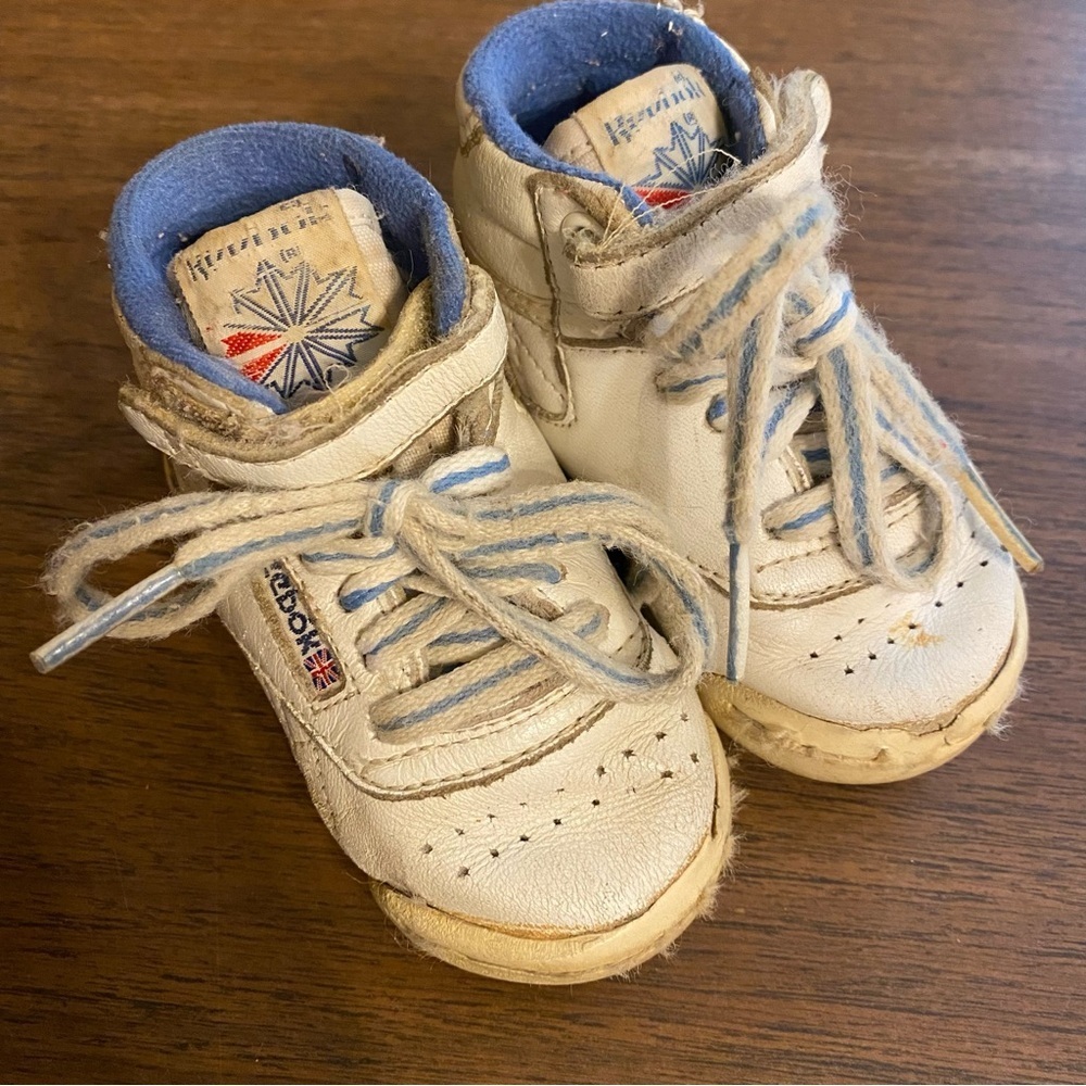 Reebok Classic Toddler Tennis Shoe Size 3 White Blue Hi Top 1980s Original